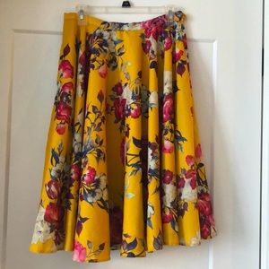 Modcloth Floral Satin A-line Midi Skirt